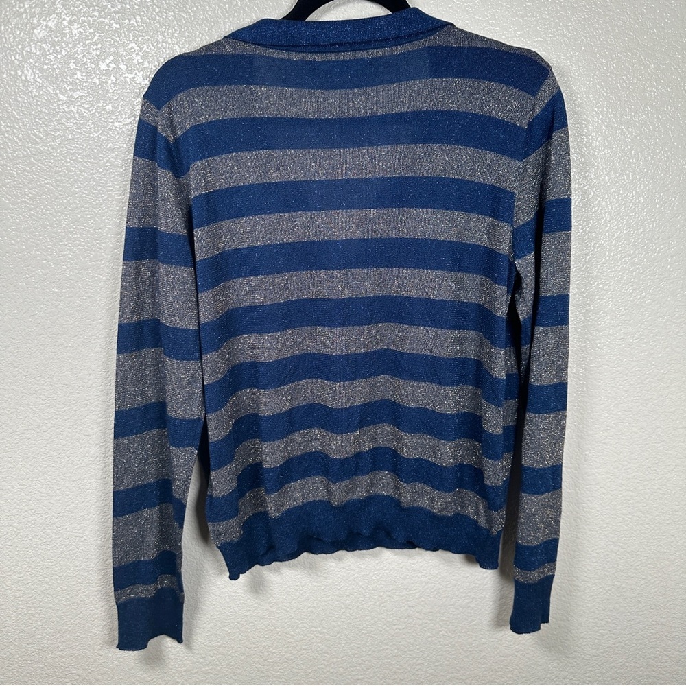 Anthropologie Striped Shimmer Polo‎ Blue Sz Medium - Picture 8 of 11